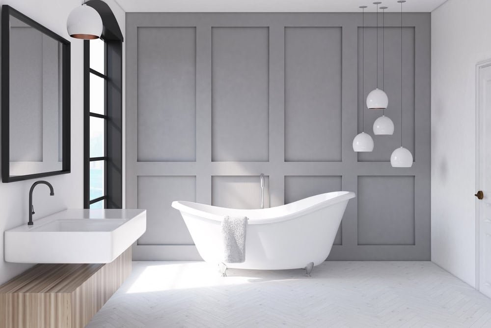 Grey tiles bathroom bathtub