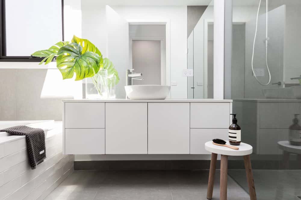 White bathroom vanity with sink